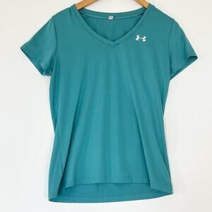 Under Armour Teal Blue Tech V-Neck Short Sleeve Workout Shirt NWOT